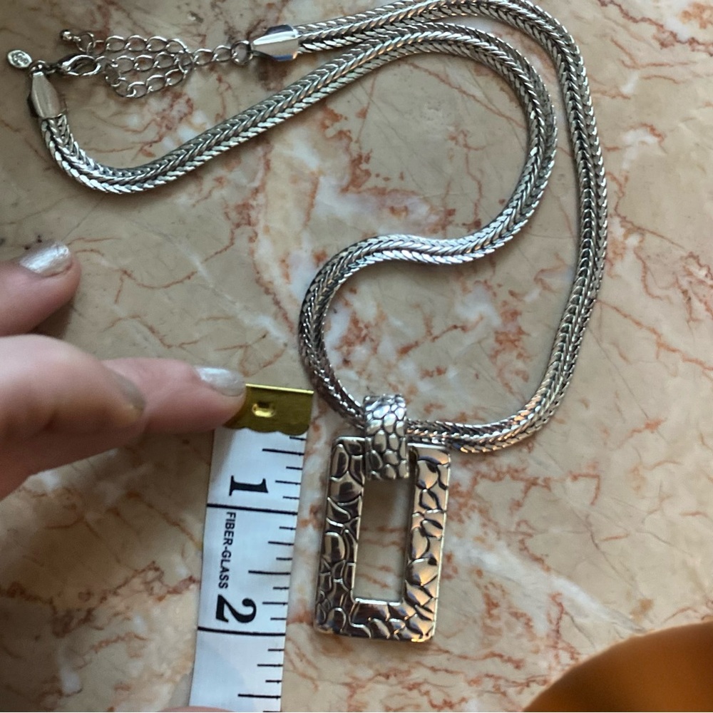 Silver Square Pendant Snake Chain Statement Neckl… - image 1